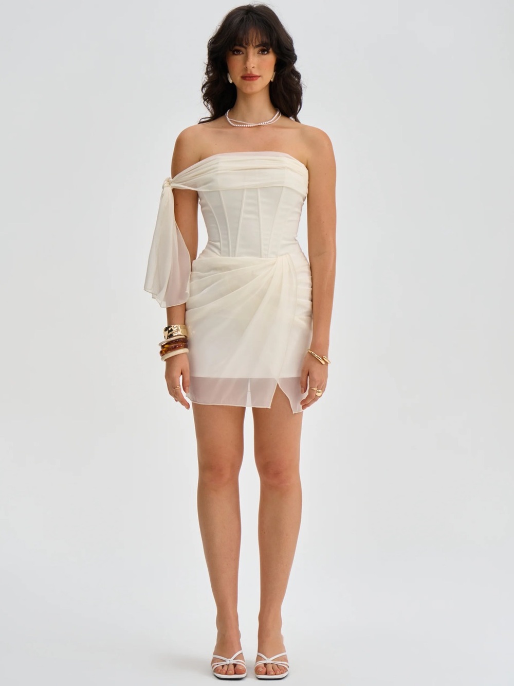 Off-Shoulder Mini Dress with Draped Skirt
